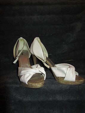 Knot Front White Cork Wedge Sandals with Ankle Strap